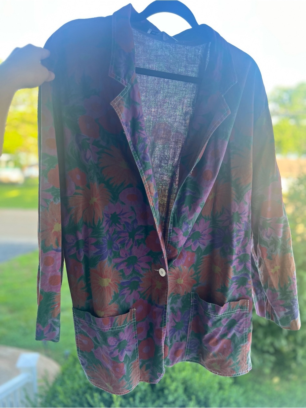 Women's Floral Print Jean Jacket - Purple Floral
